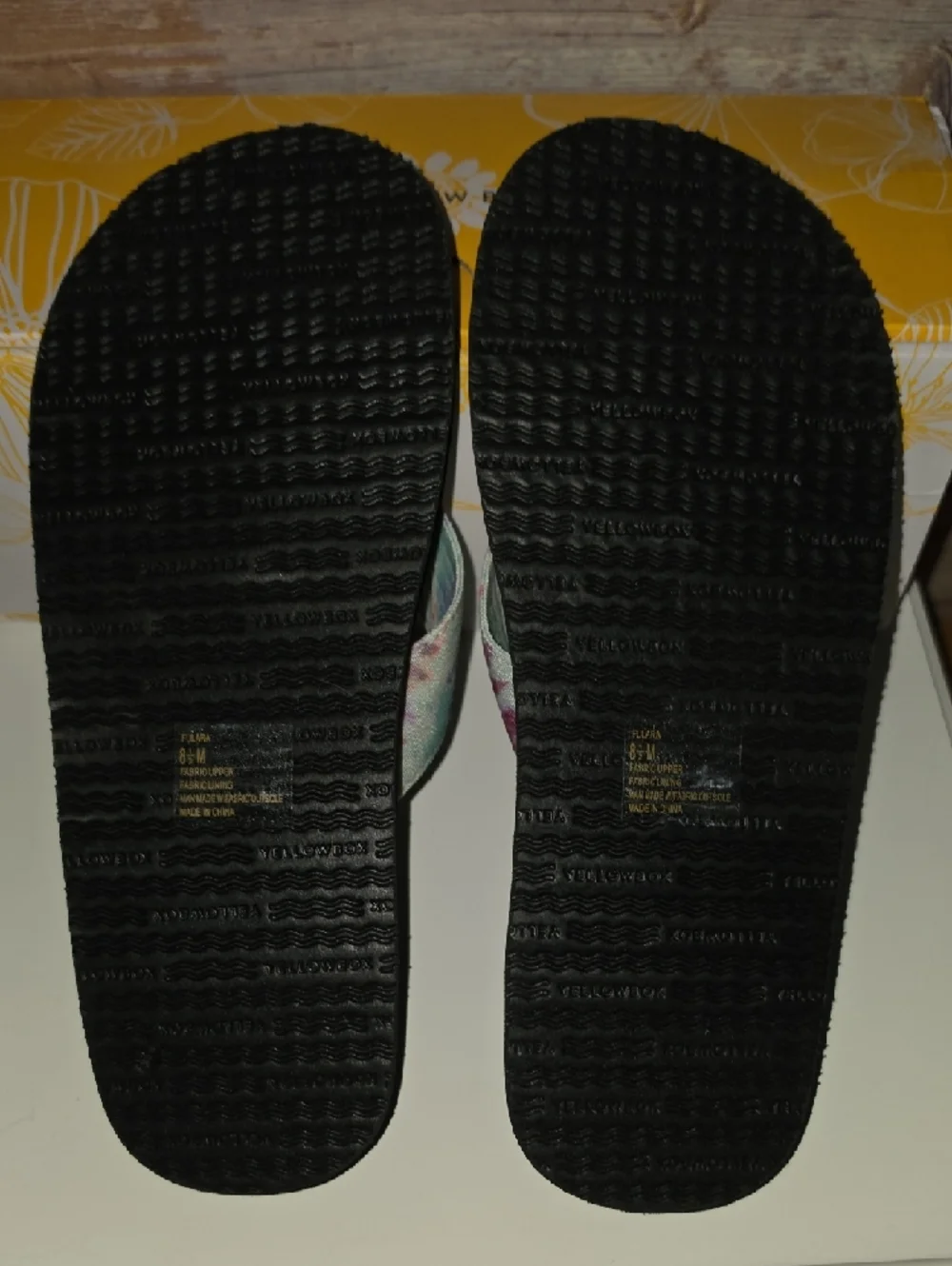 Yellow Box Black Flip Flops with Mint Floral Straps - Picture 4 of 4